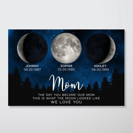 Copy of Galaxy Night The Day You Became Mom Custom Birth Moon Phase Personalized Poster, Heartfelt 2025 Mother's Day Gift