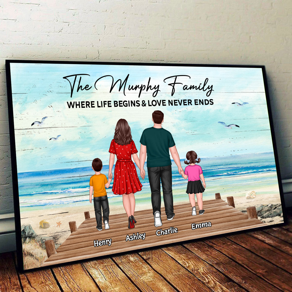 Family Walking On Beach Personalized Poster