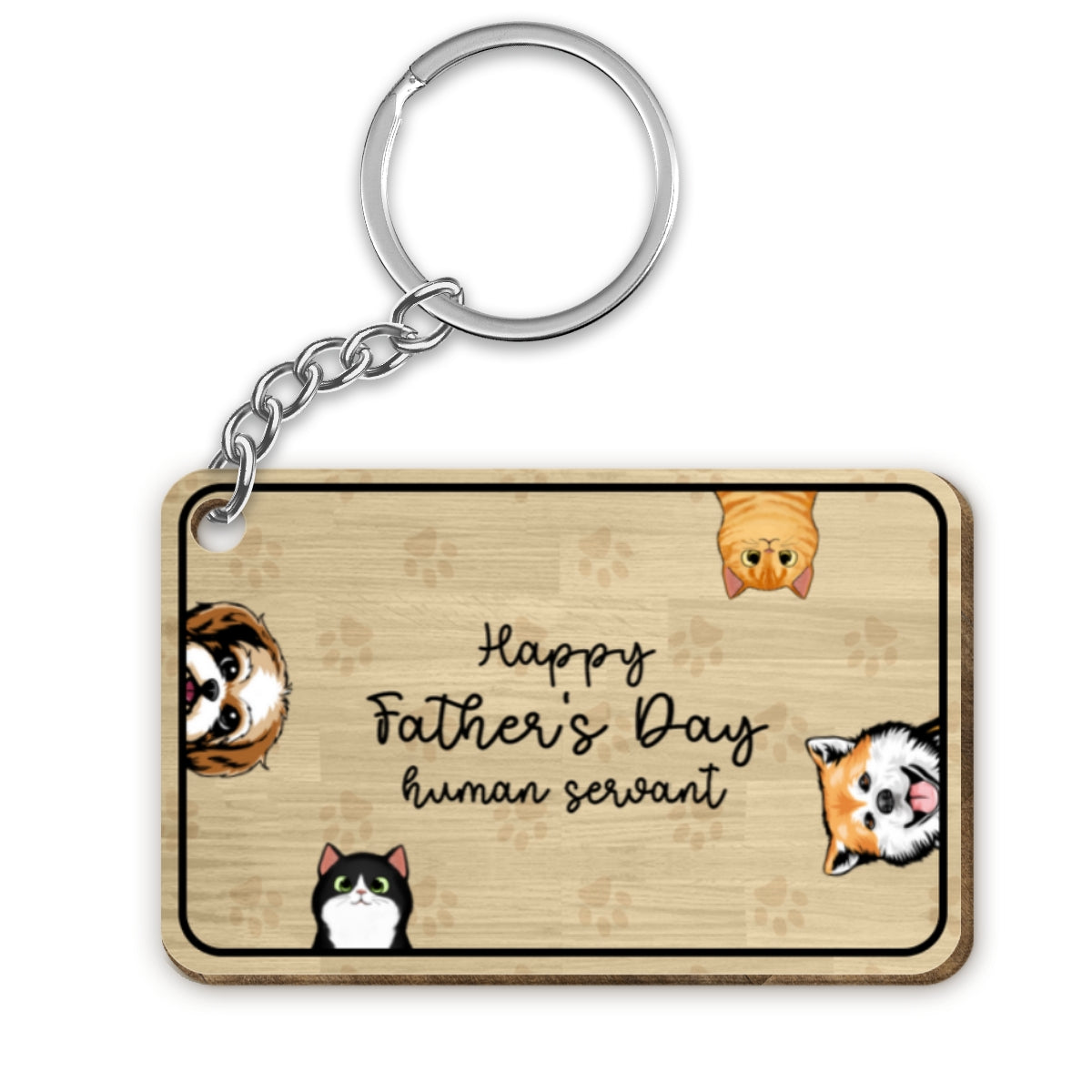 Happy Pawther‘s Day Dog Dad Cat Dad Personalized Wooden Keychain