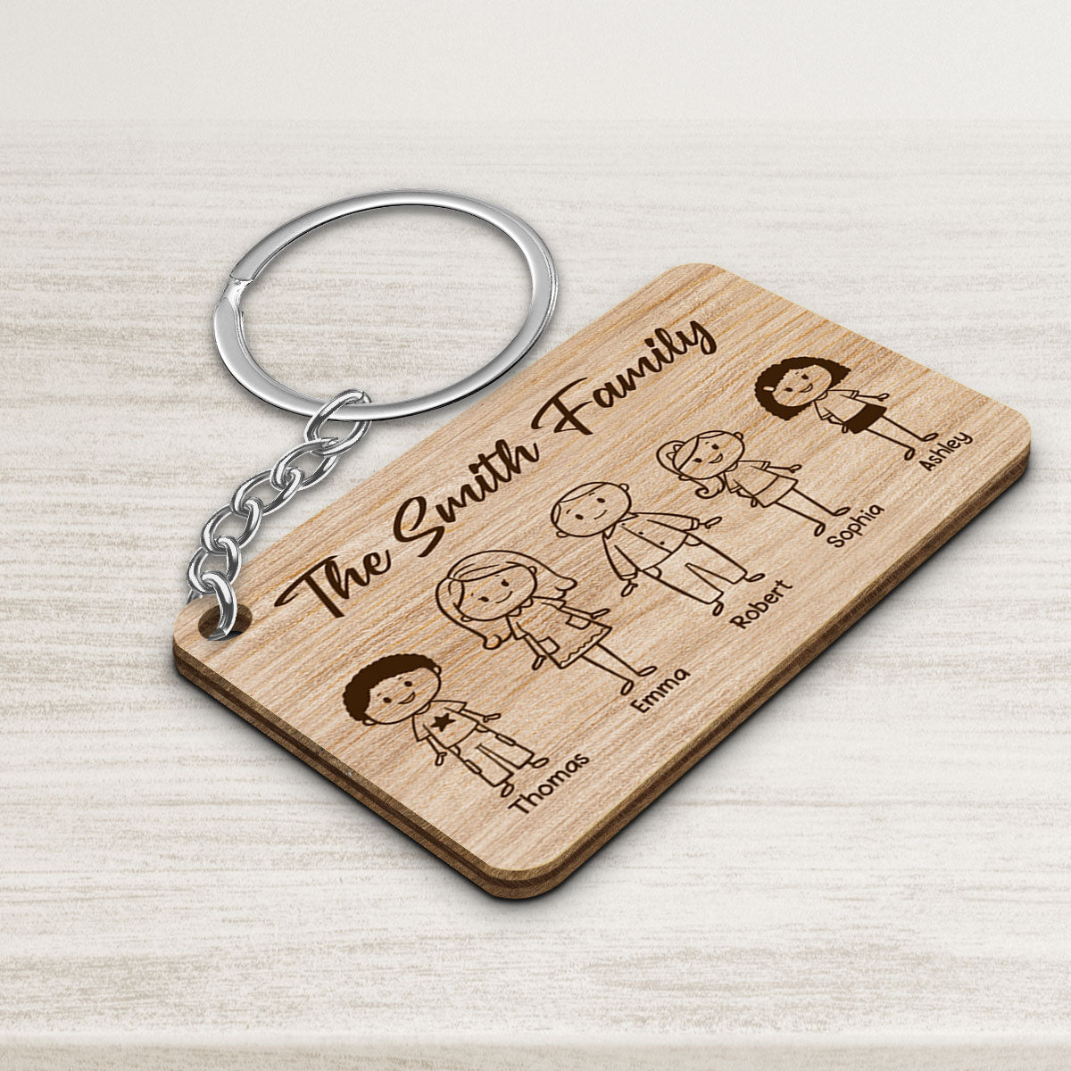 Wooden KeychStick Family Couple Kid Dog Cat Personalized Wooden Keychainain