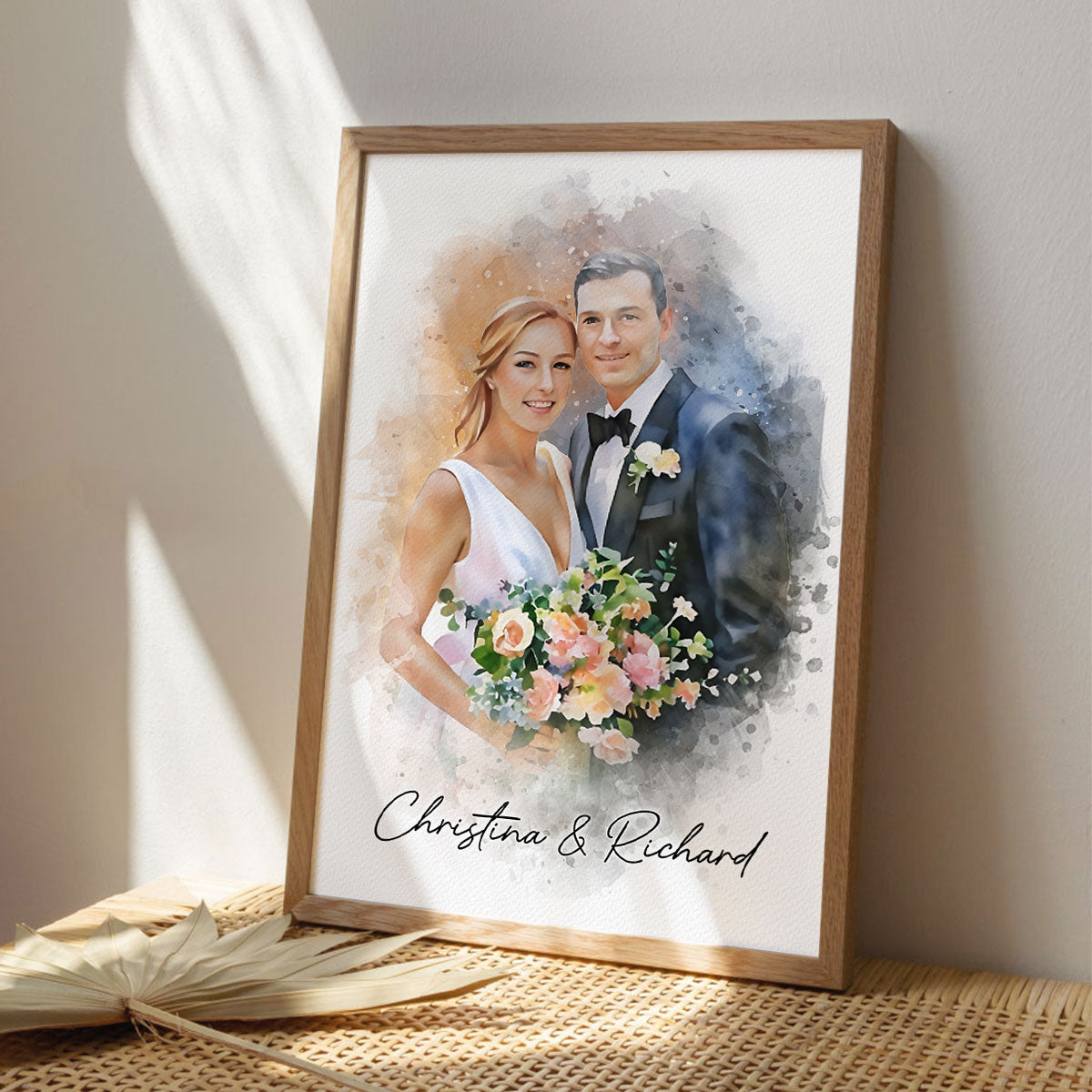 Watercolor Couple Portrait from Photo, Custom Wedding Anniversary Christmas Gift for Wife Husband Parents, Engagement Gift for Friend, Unique Wall Art