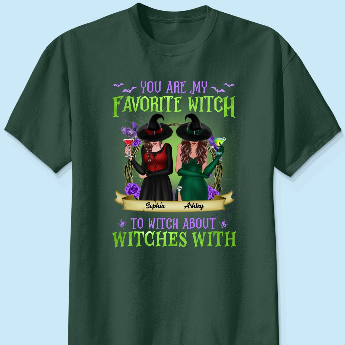 Green And Purple Halloween Front View Besties Gift For Best Friends Personalized Shirt