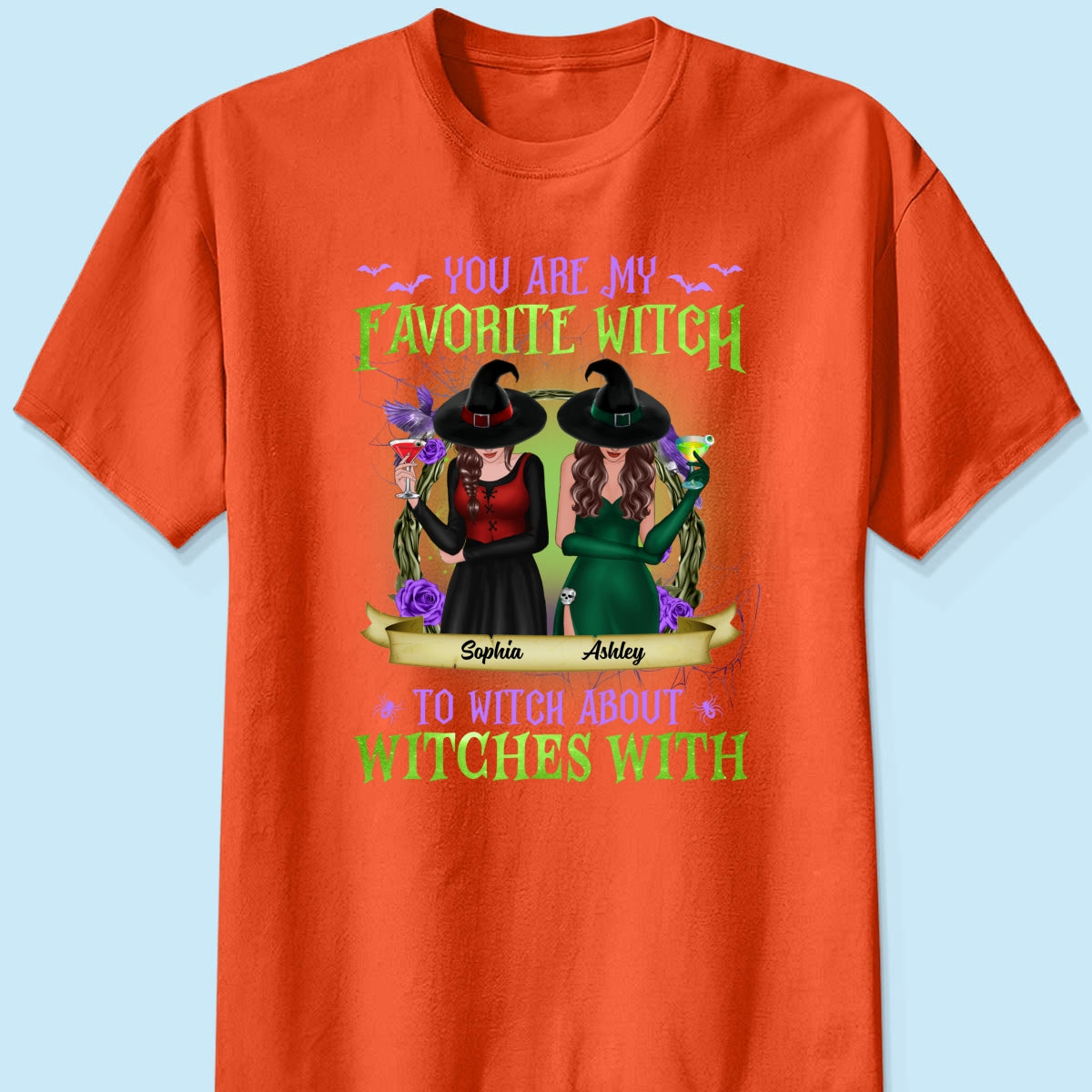 Green And Purple Halloween Front View Besties Gift For Best Friends Personalized Shirt