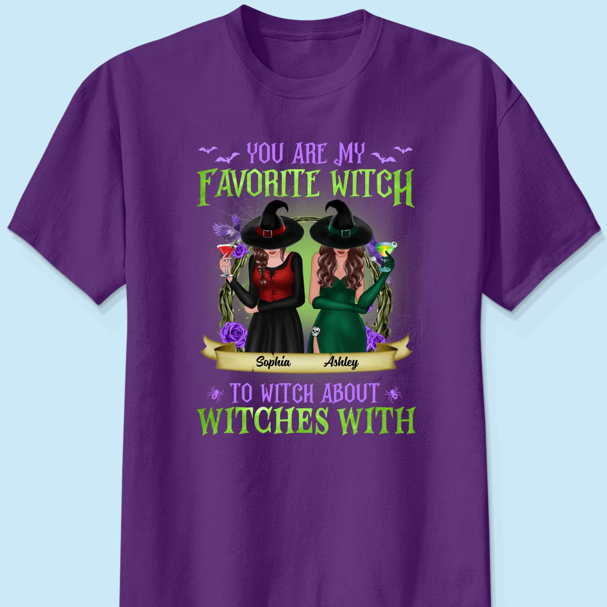 Green And Purple Halloween Front View Besties Gift For Best Friends Personalized Shirt