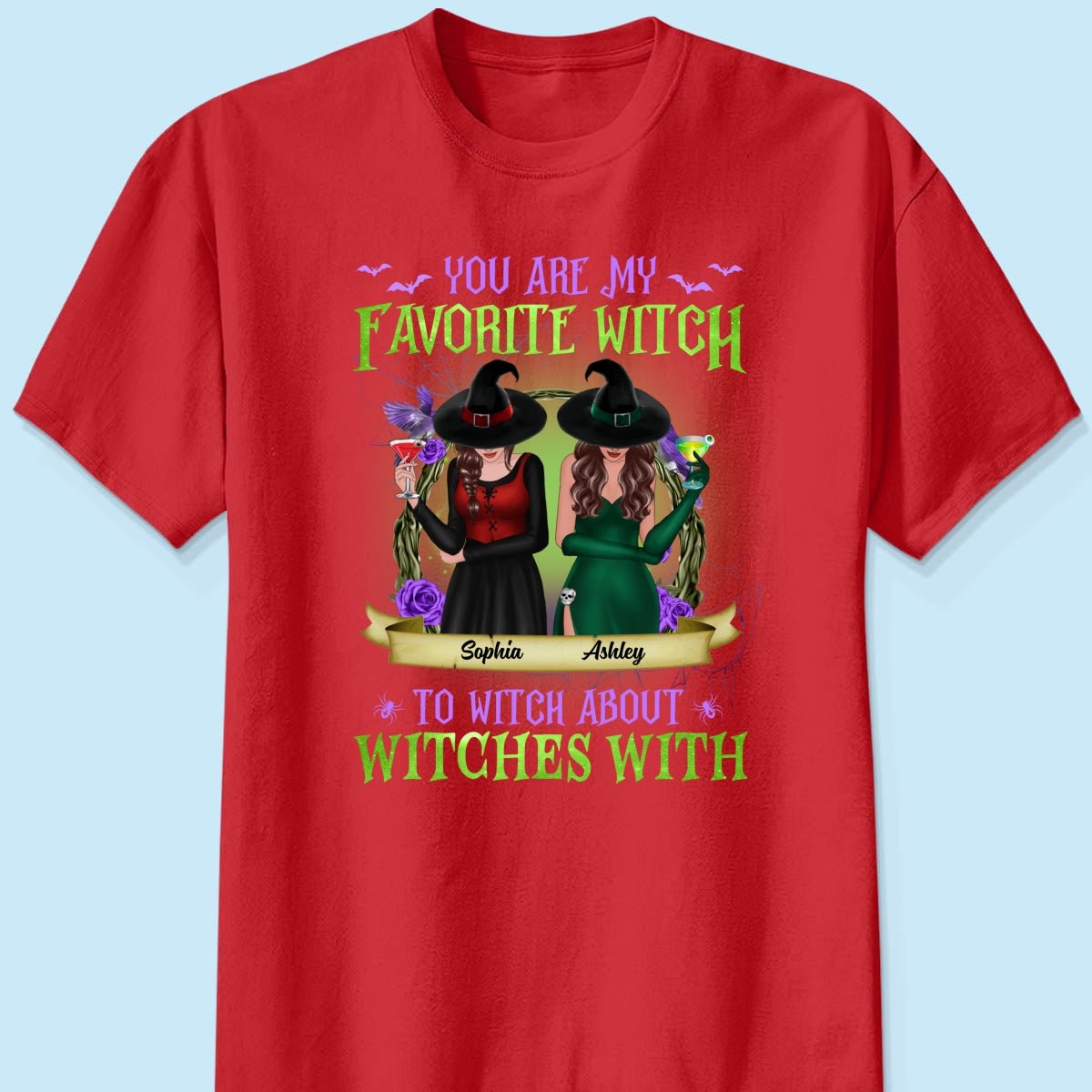 Green And Purple Halloween Front View Besties Gift For Best Friends Personalized Shirt