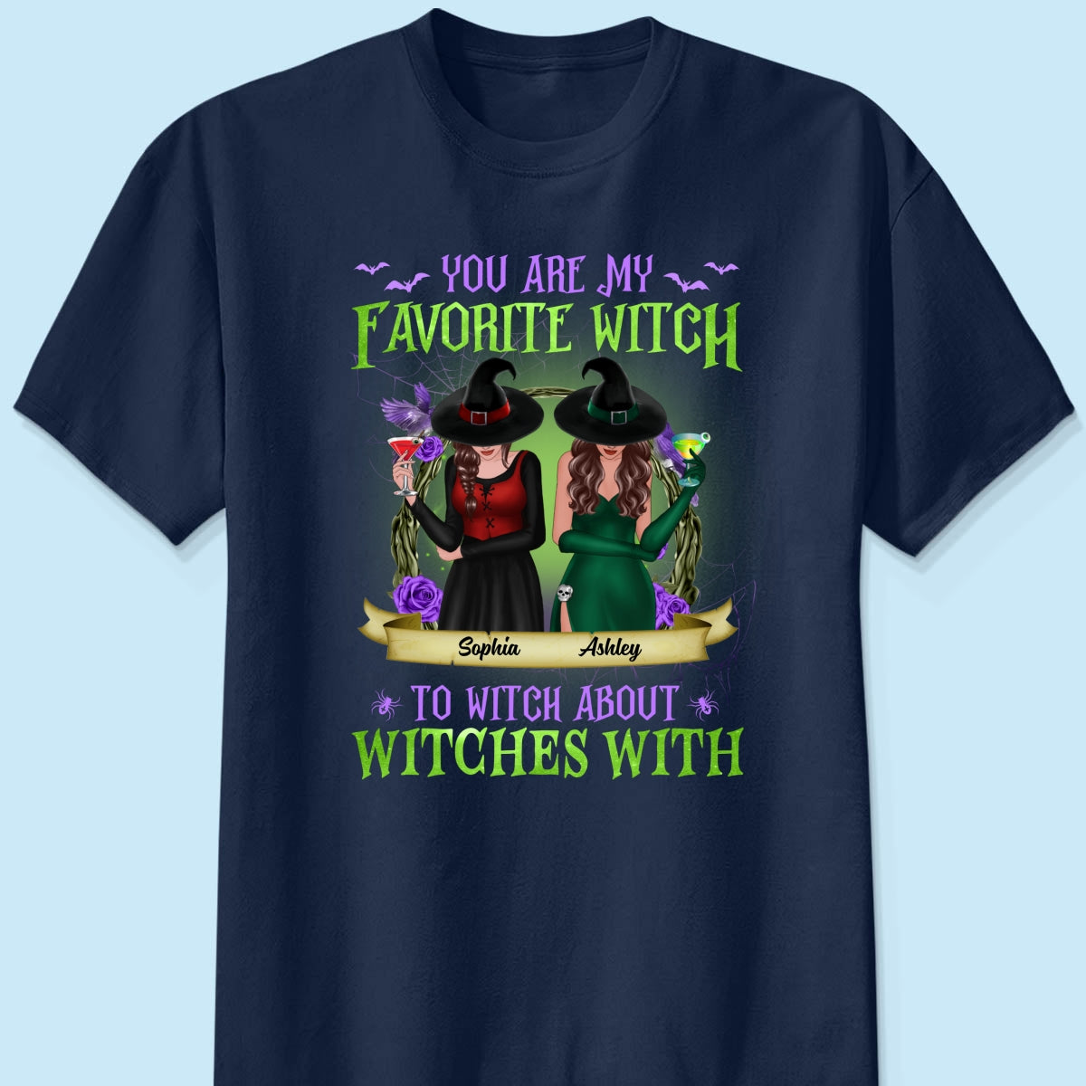 Green And Purple Halloween Front View Besties Gift For Best Friends Personalized Shirt