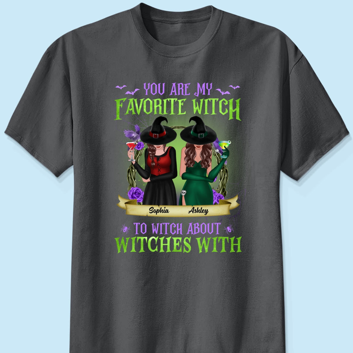 Green And Purple Halloween Front View Besties Gift For Best Friends Personalized Shirt