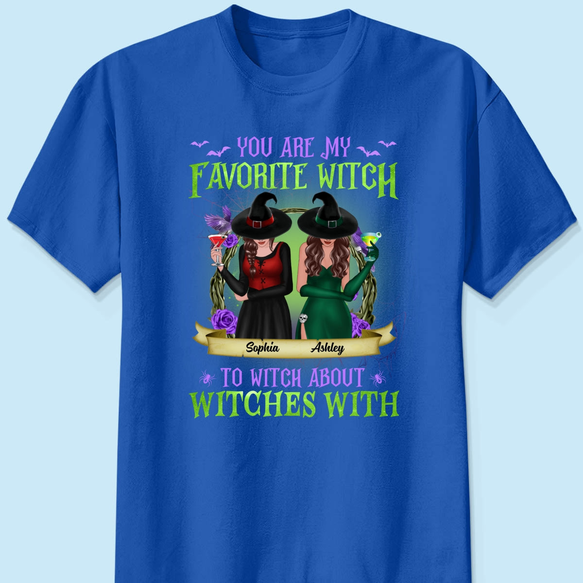 Green And Purple Halloween Front View Besties Gift For Best Friends Personalized Shirt