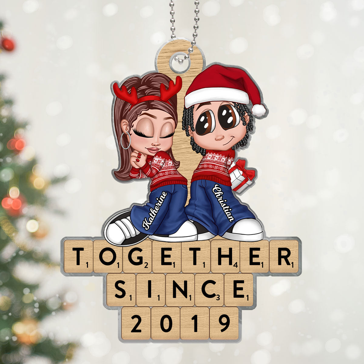 Christmas Y2K Couple Words Puzzle Personalized Acrylic Ornament, Christmas Gift for Him for Her