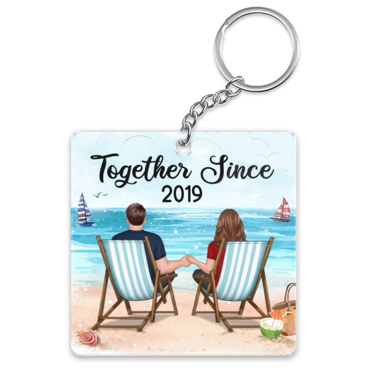 Couple Together Since Summer Beach Personalized Acrylic Keychain