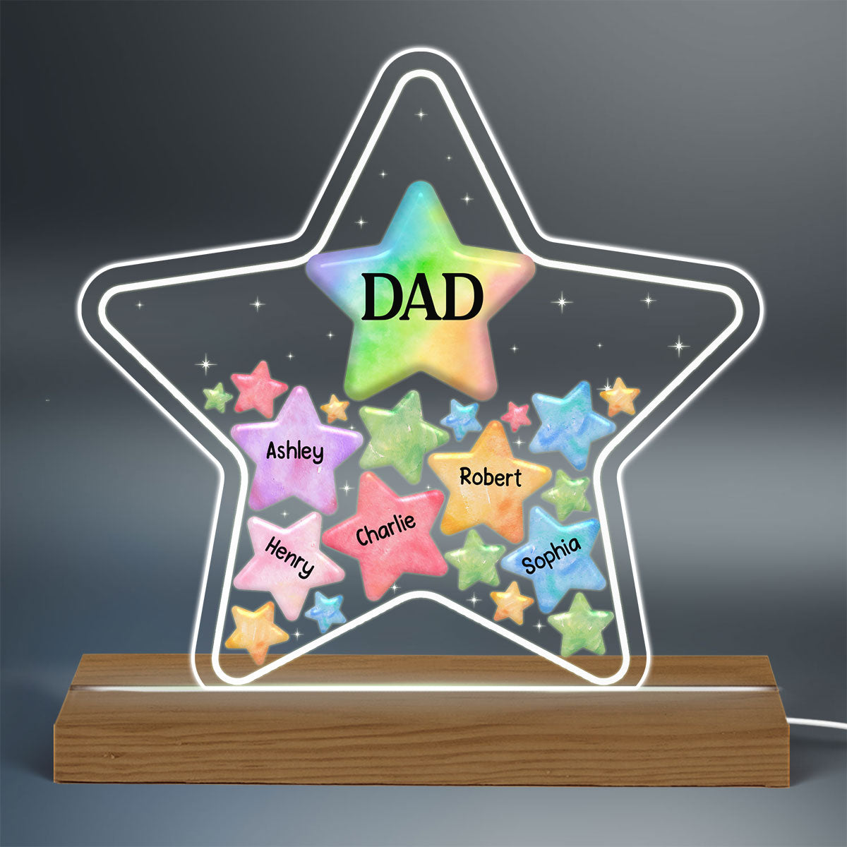 Dad Grandpa Stars In Star Colorful Personalized Warm Acrylic Custom Shape LED Night Light