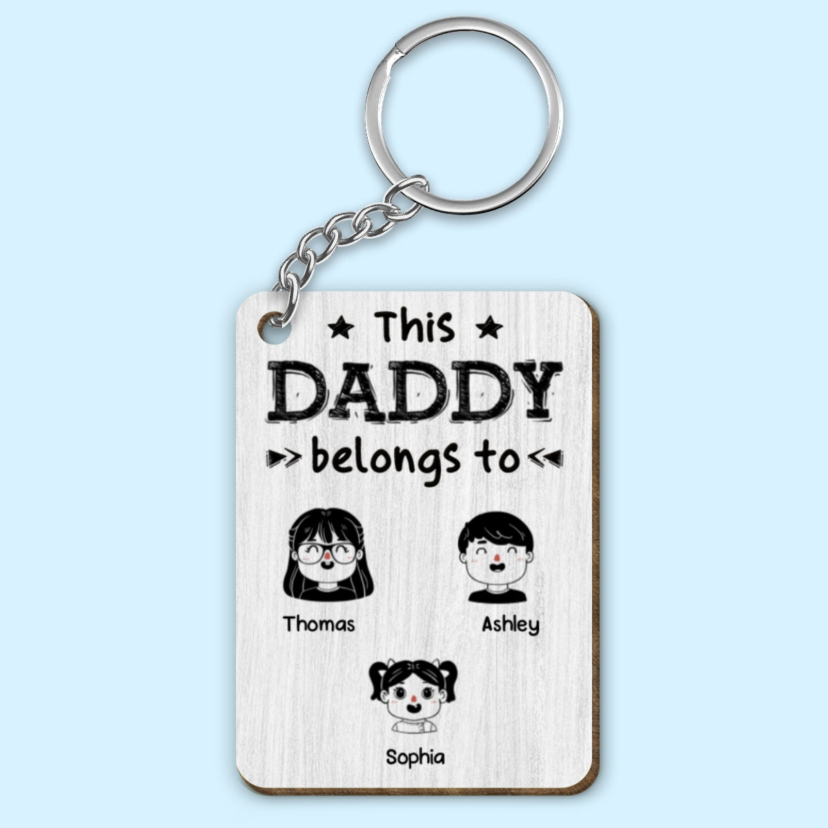 This Dad Grandpa Belongs To Kids Portrait Cartoon Personalized Wooden Keychain
