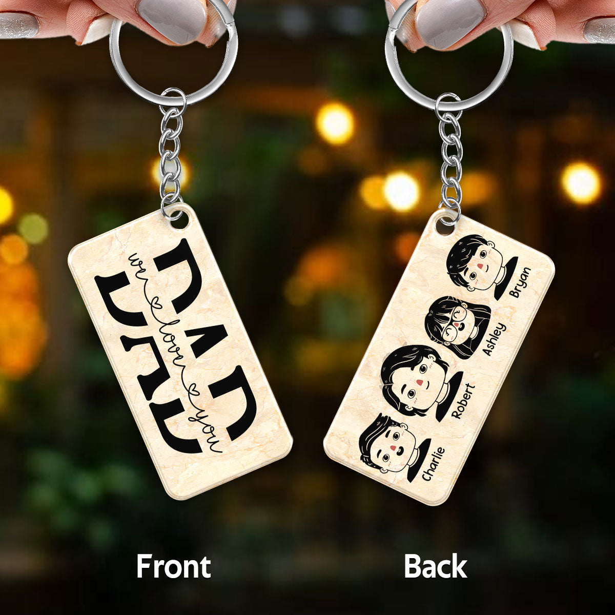 Best Dad Ever Portrait Cartoon Dad & Kids Personalized Acrylic Keychain