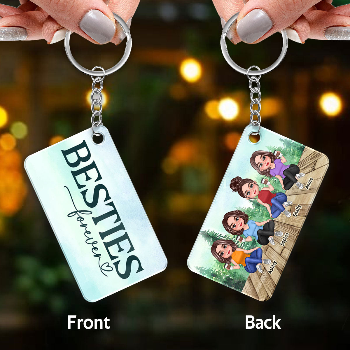 Pretty Doll Sisters Besties Sitting Forest Personalized Acrylic Keychain