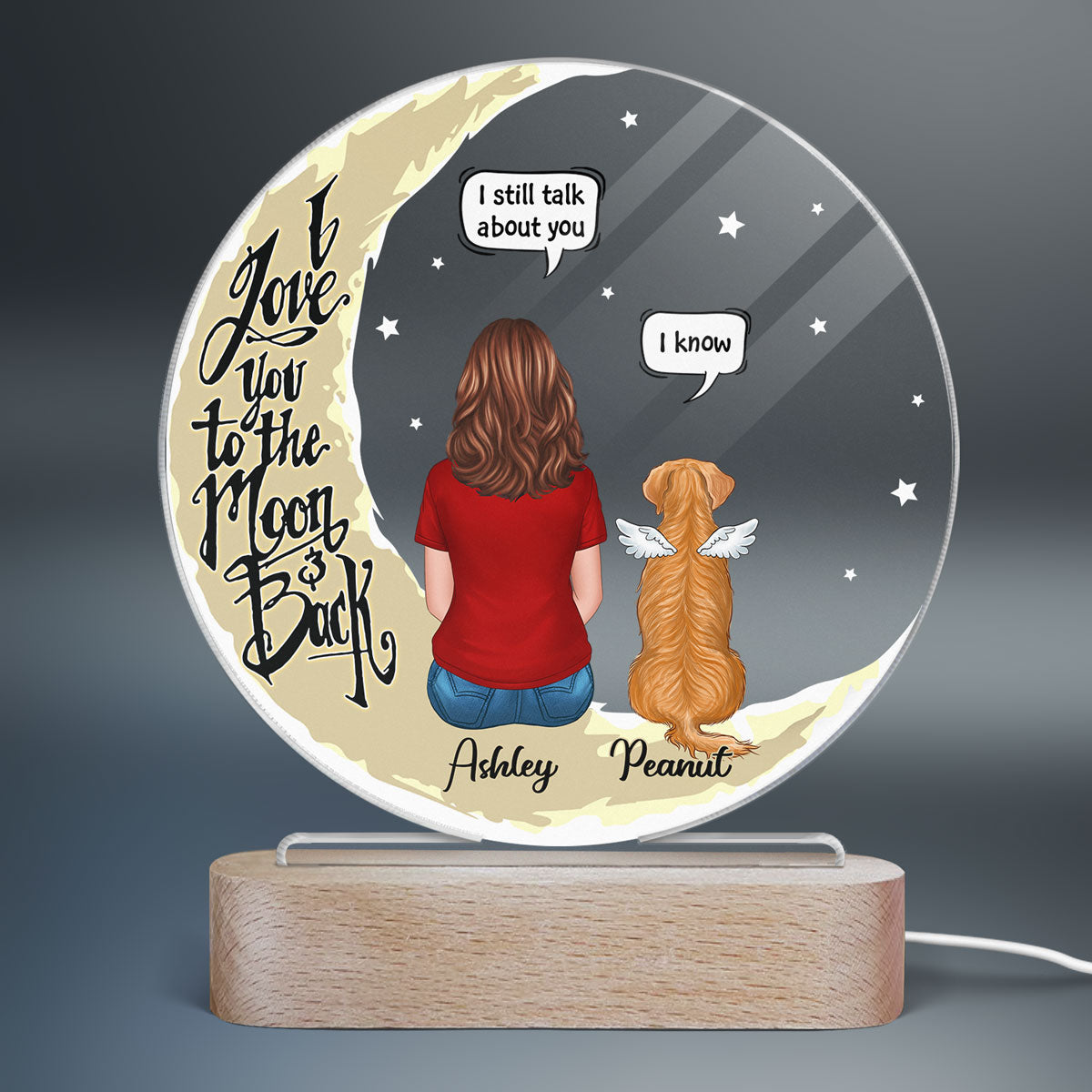 Memorial Dog On Yellow Moon Personalized Circle Acrylic LED Lamp Night Light_Onboarding