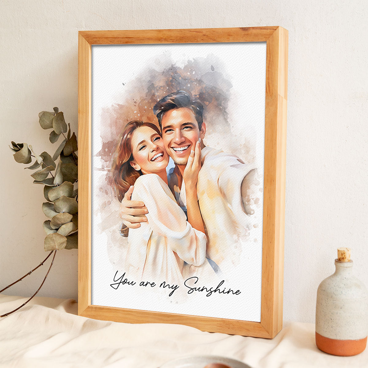 Watercolor Couple Portrait from Photo, Custom Wedding Anniversary Christmas Gift for Wife Husband Parents, Engagement Gift for Friend, Unique Wall Art