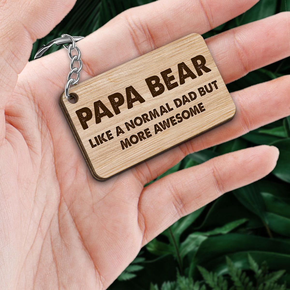Papa Daddy Bear Family Personalized Wooden Keychain