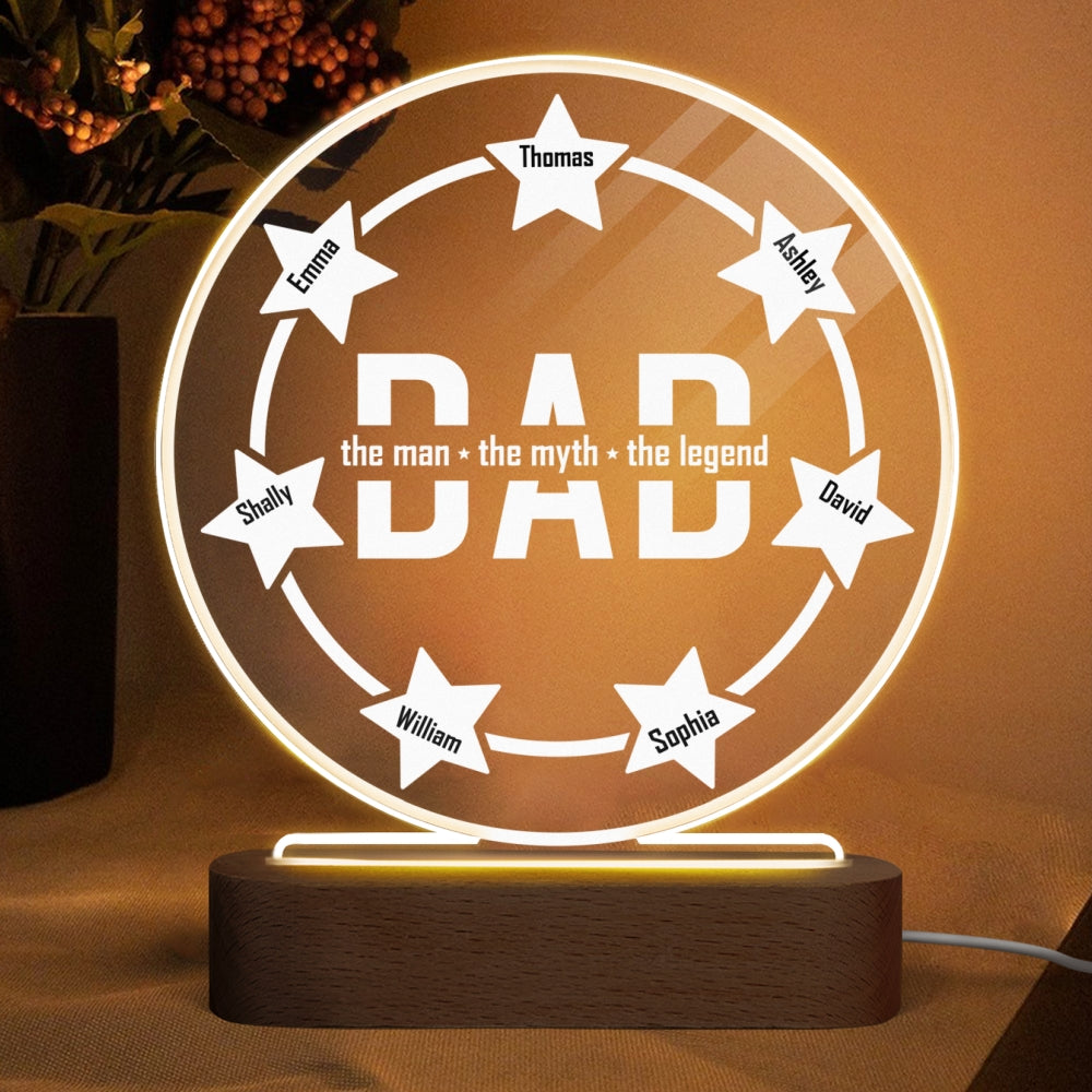 Dad Grandpa Man Myth Legend Personalized Circle Acrylic LED Night Light