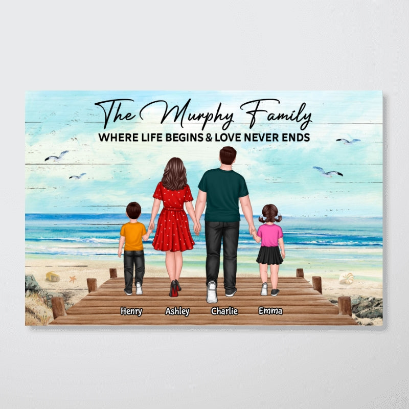 Family Walking On Beach Personalized Poster