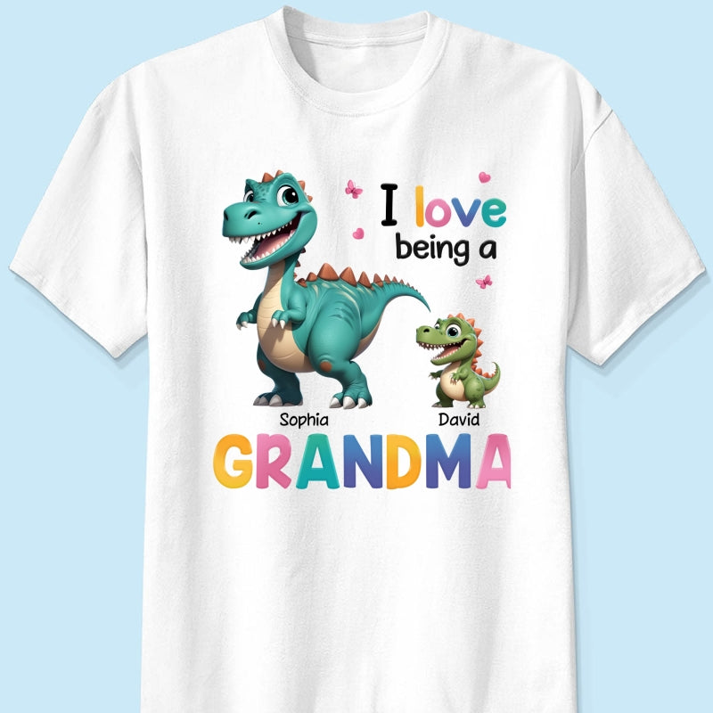 Copy of I Love Being A Grandma Colorful 3D Effect Cute Dinosaurs Personalized Shirt, Gift For Grandma
