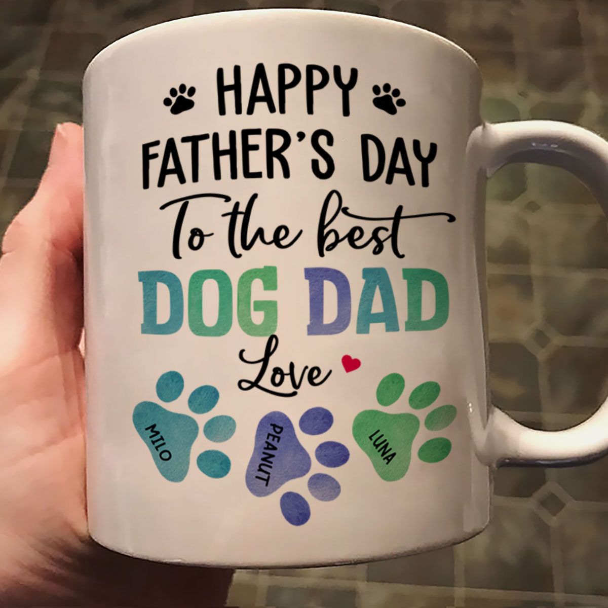23051253743_Happy Father‘s Day Best Dog Dad Watercolor Paws Personalized Mug
