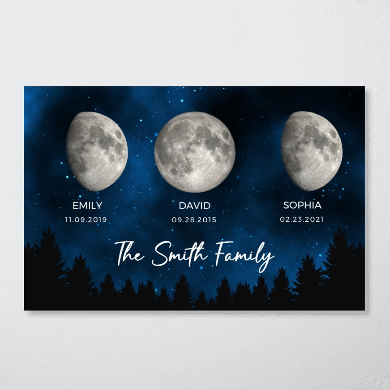 Copy of Family Members Custom Birthday Moon Phase Personalized Poster, Birthday Gift, Mother's Day Gift, Father's Day Gift, Anniversary Gift, Wedding Gift, Housewarming Gift