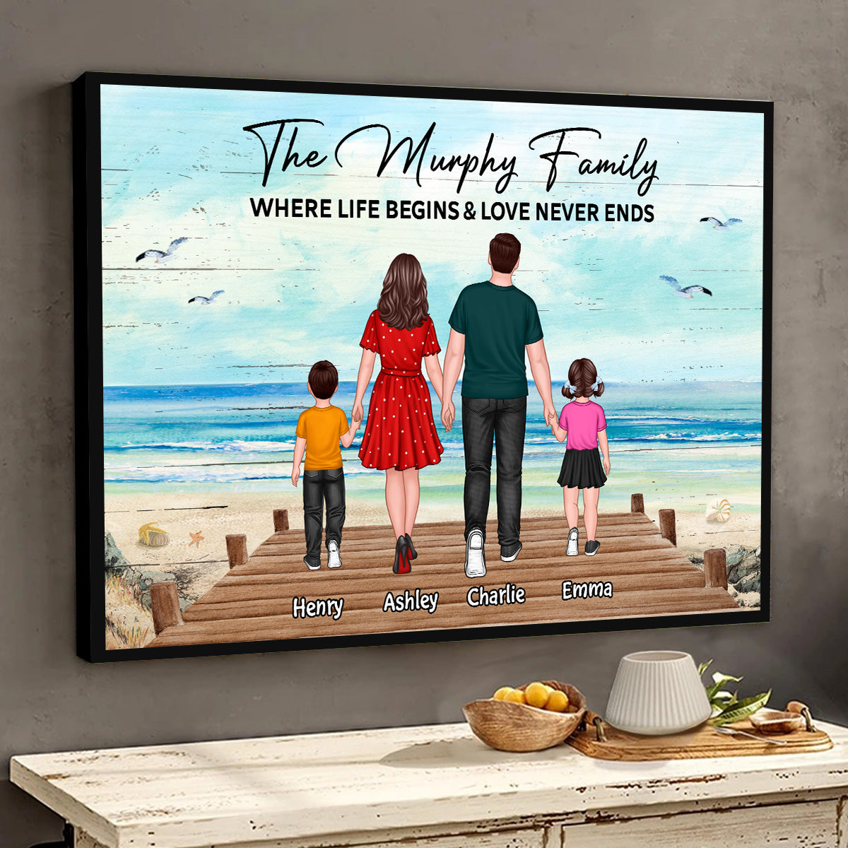 Family Walking On Beach Personalized Poster
