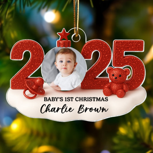 Copy of Baby Photo 2025 First Christmas 3D Glitter Effect - Personalized Acrylic Ornament - Christmas Gift for New Parent, Newborn Keepsake