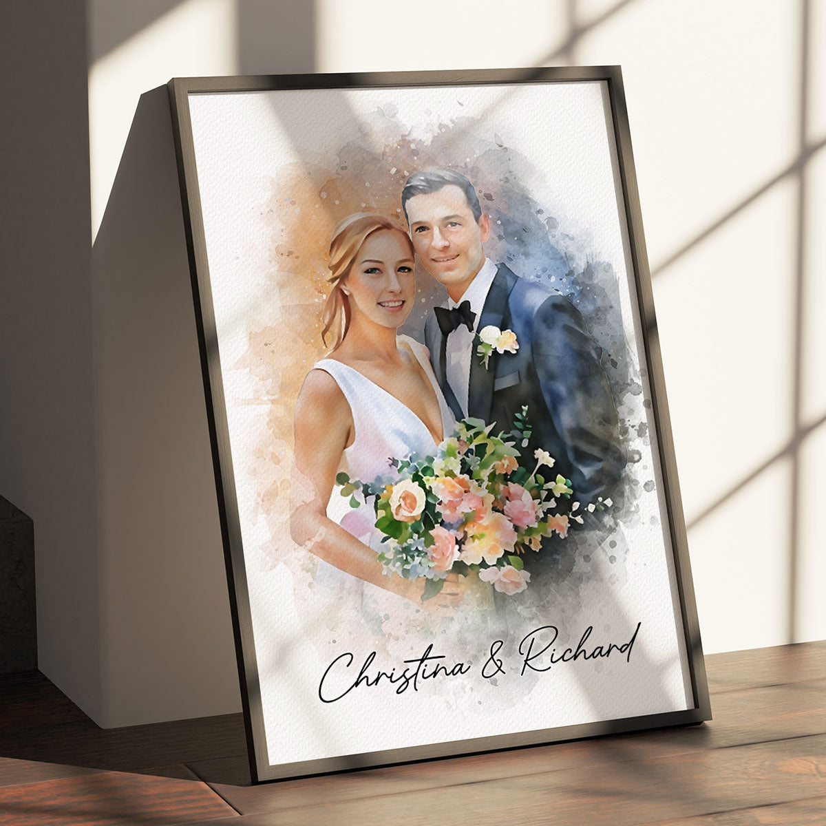 Watercolor Couple Portrait from Photo, Custom Wedding Anniversary Christmas Gift for Wife Husband Parents, Engagement Gift for Friend, Unique Wall Art