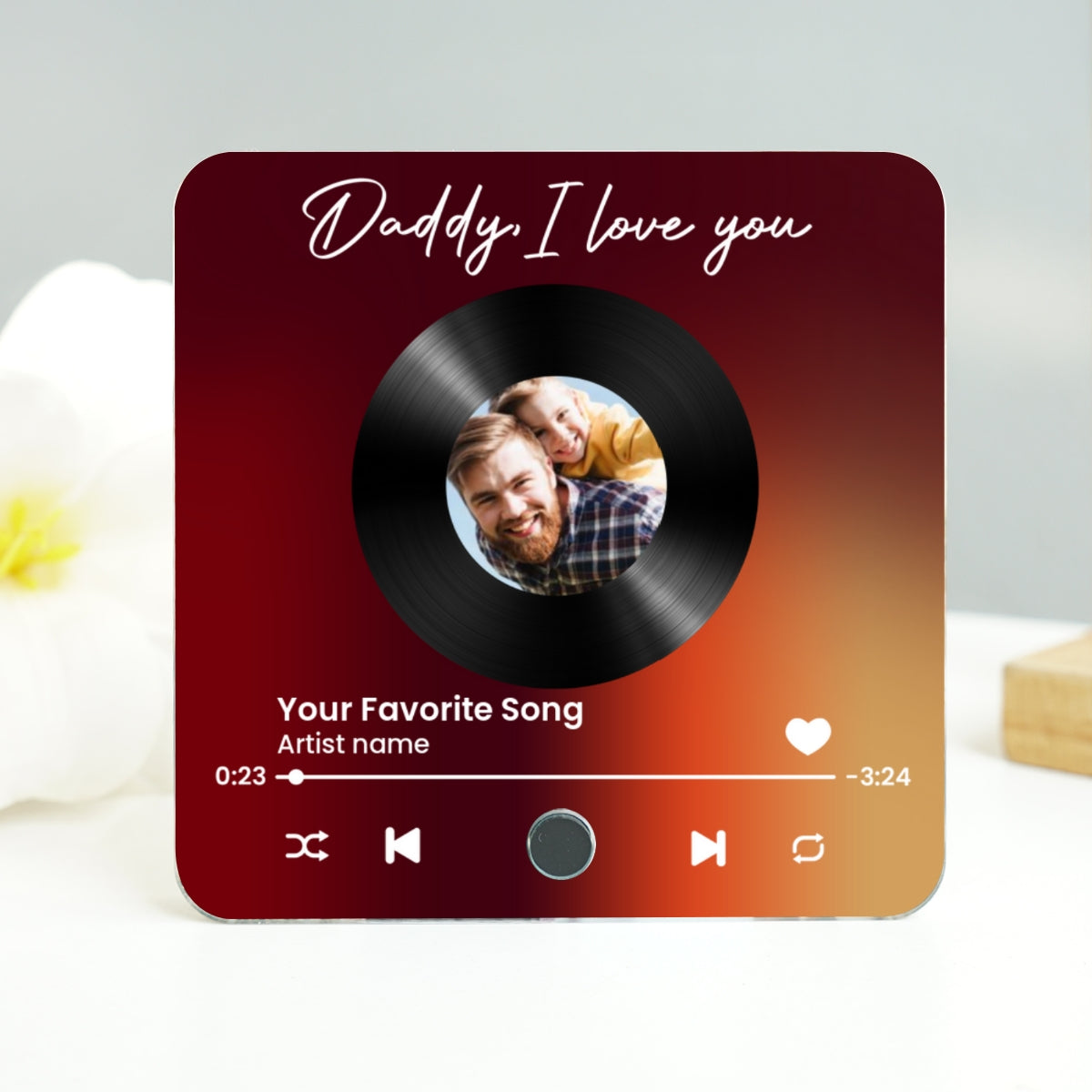 Daddy We Love You Upload Photo Custom Dad's Favorite Song Personalized Music Fridge Magnet