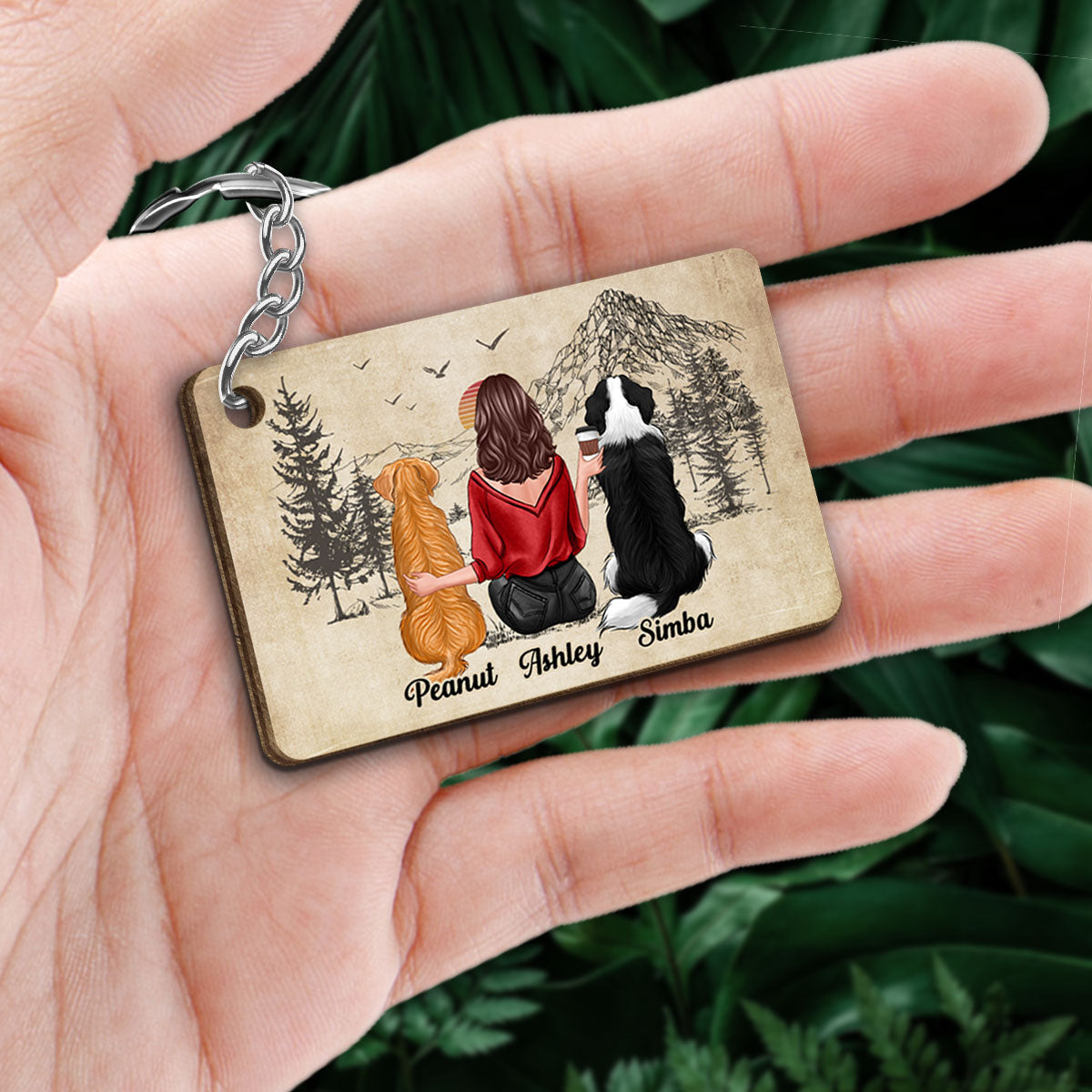 A Girl And Her Dogs A Bond Can‘t Be Broken Personalized Wooden Keychain
