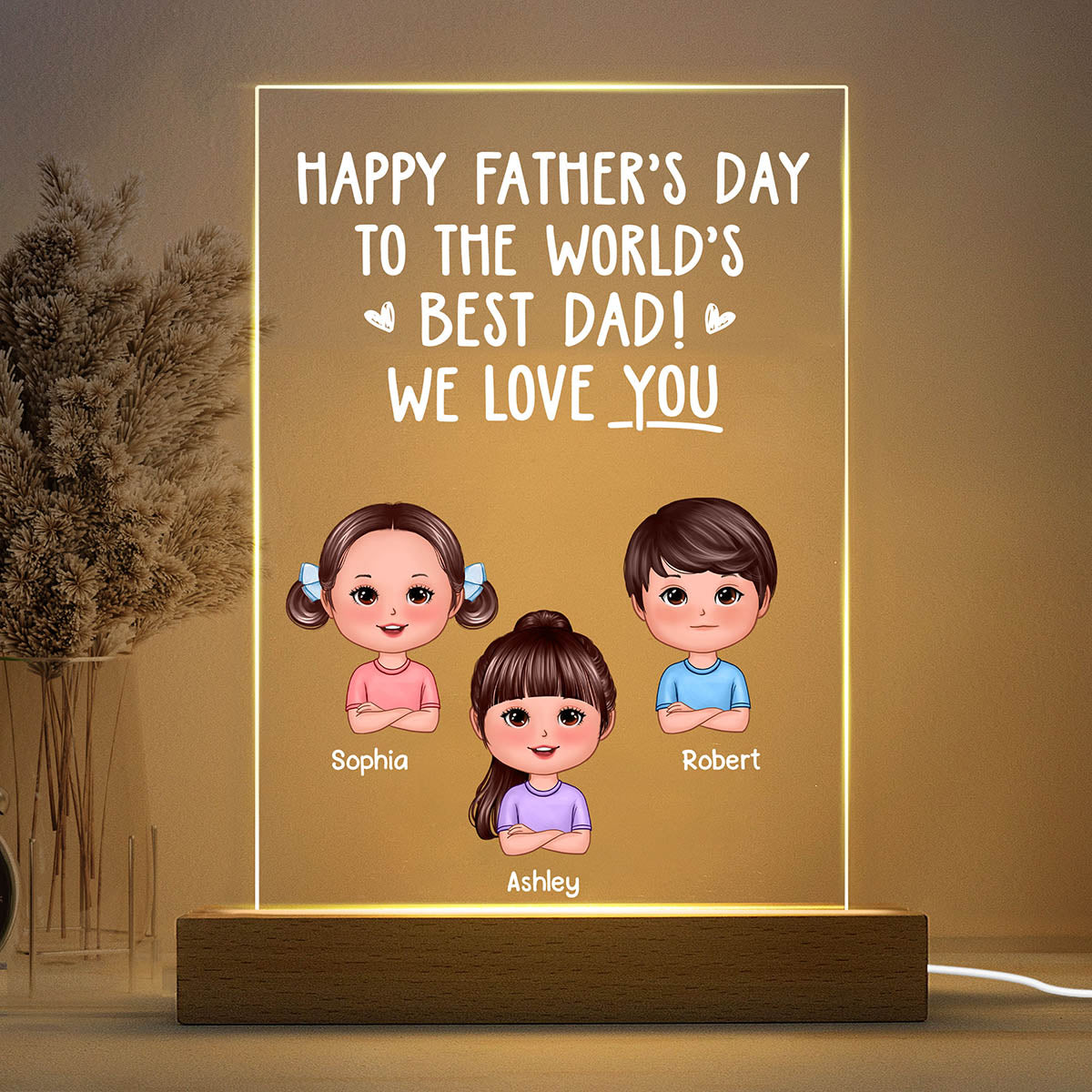 Happy Father‘s Day To The World’s Best Dad Doll Kids Personalize Rectangle Acrylic LED Night Light
