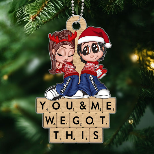 Christmas Y2K Couple Words Puzzle Personalized Acrylic Ornament, Christmas Gift for Him for Her