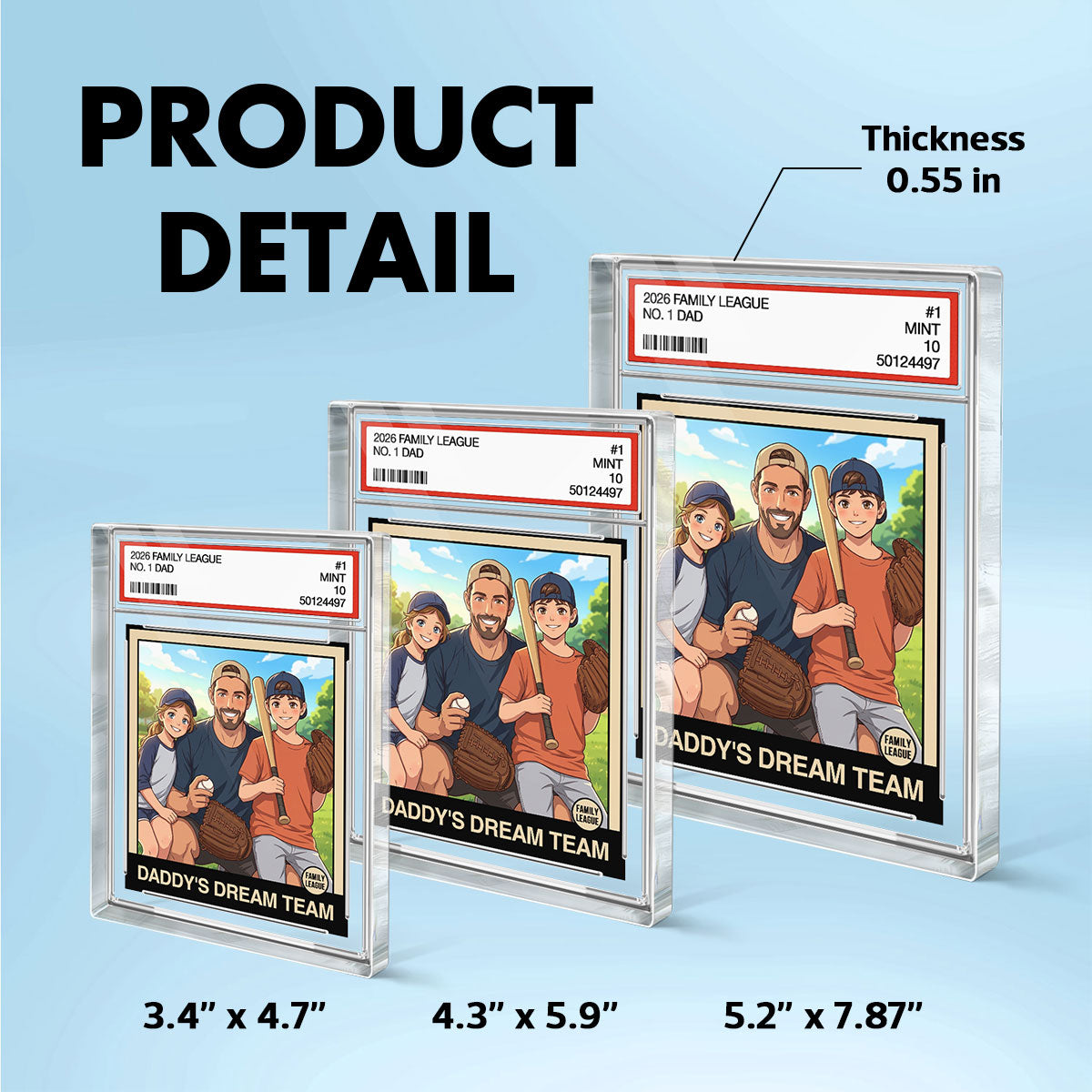 Copy of Cartoon Style Baseball Daddy's Dream Team Trading Card - Personalized Acrylic Block Plaque - Father's Day Gift For Baseball Dad, Husband