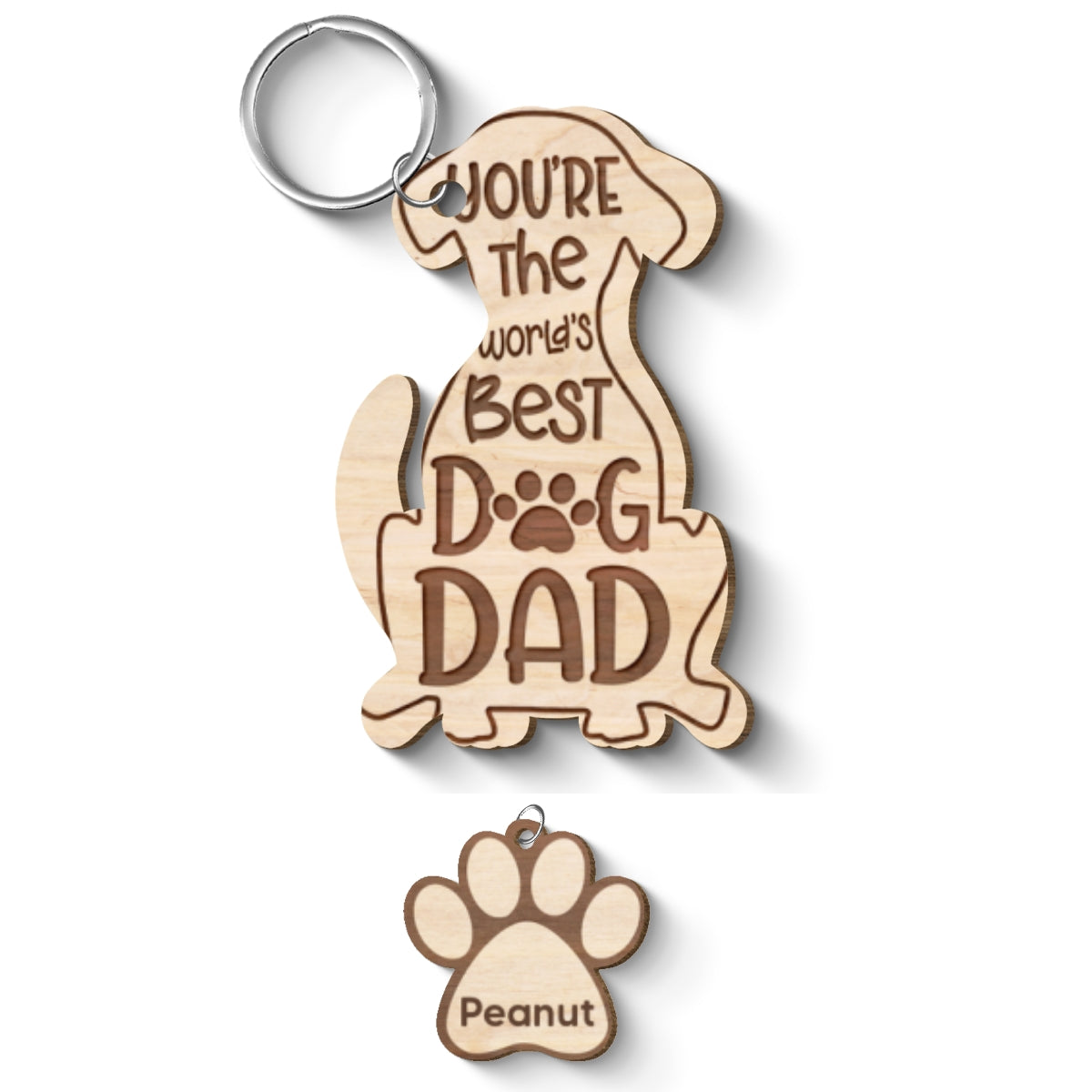 Happy Father‘s Day To Best Dog Dad Personalized Multi Paw Charm Wooden Keychain