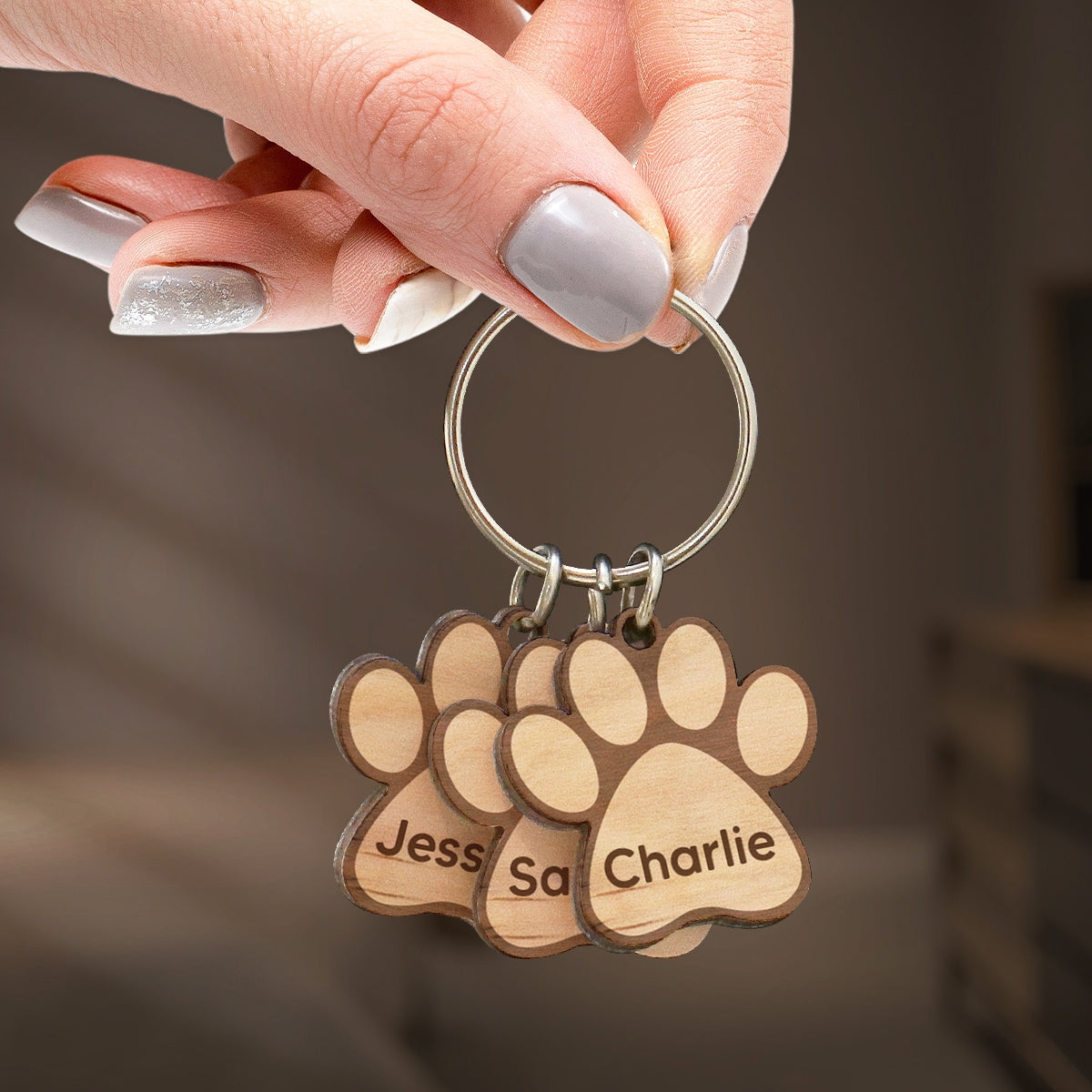 Happy Father‘s Day To Best Dog Dad Personalized Multi Paw Charm Wooden Keychain