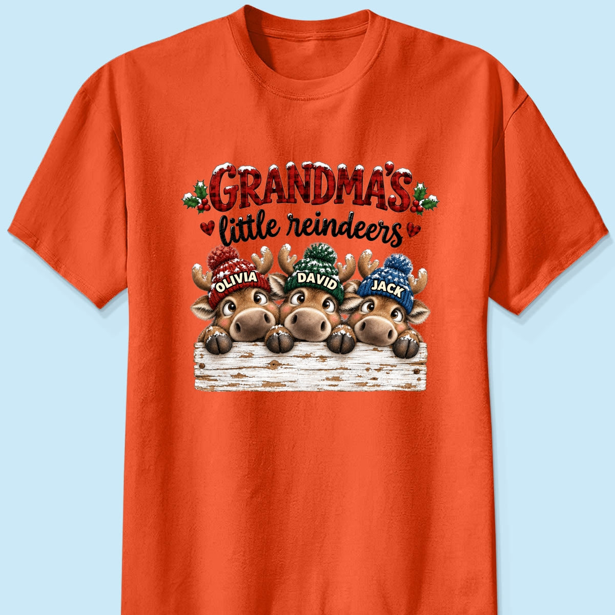 Grandma's Cute Peeking Reindeer Personalized Classic Tee, Christmas Gift for Grandma, Mom or Wife