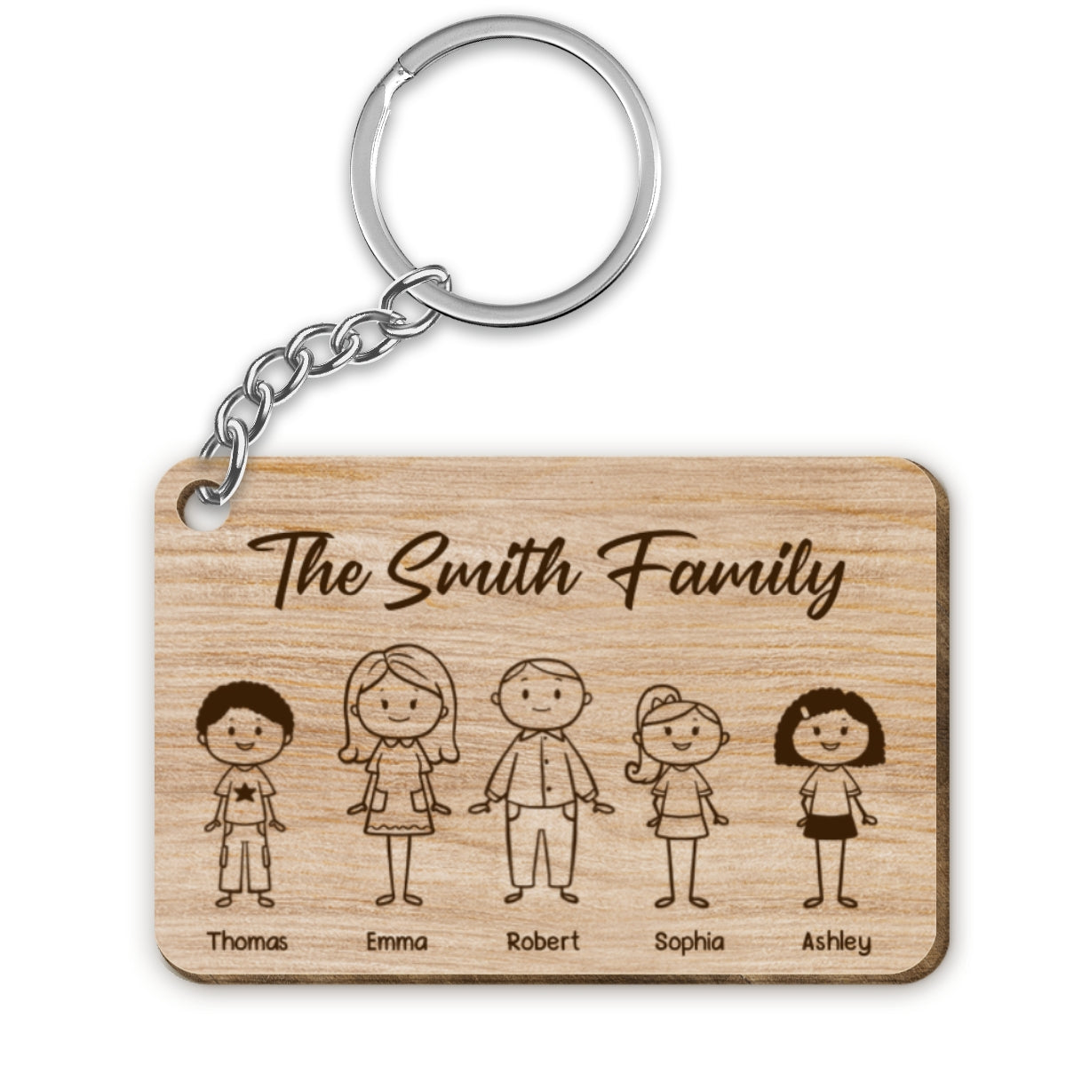 Wooden KeychStick Family Couple Kid Dog Cat Personalized Wooden Keychainain