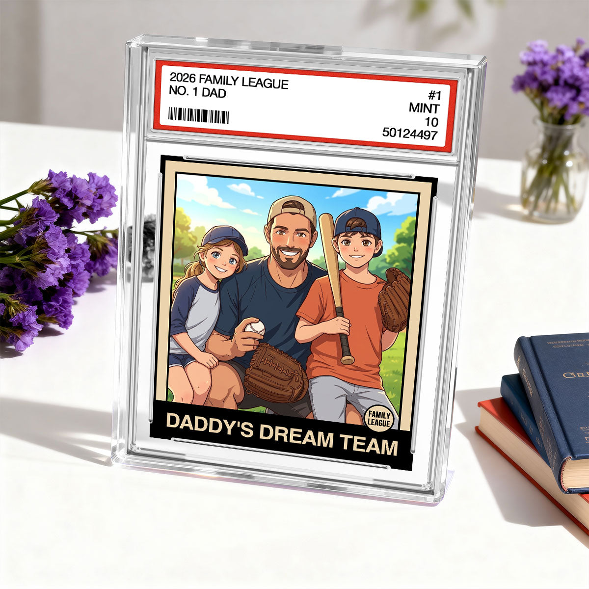 Copy of Cartoon Style Baseball Daddy's Dream Team Trading Card - Personalized Acrylic Block Plaque - Father's Day Gift For Baseball Dad, Husband