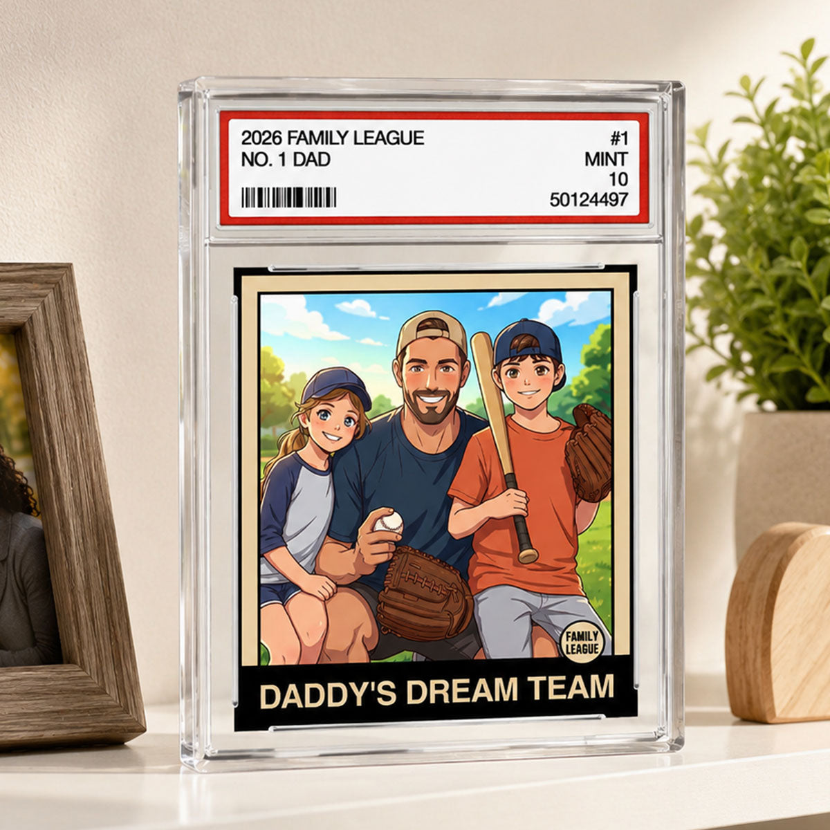 Copy of Cartoon Style Baseball Daddy's Dream Team Trading Card - Personalized Acrylic Block Plaque - Father's Day Gift For Baseball Dad, Husband