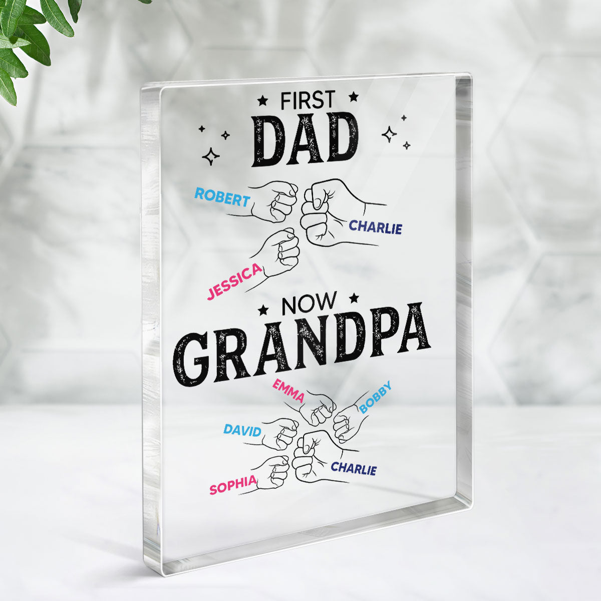 Dad Grandpa Punch Hand Outline Personalized Rectangle Acrylic Block Plaque