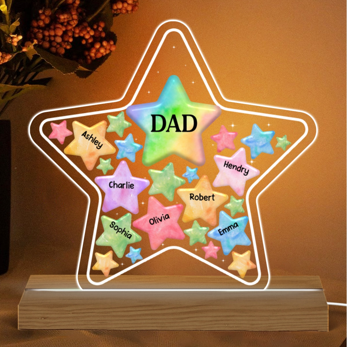 Dad Grandpa Stars In Star Colorful Personalized Warm Acrylic Custom Shape LED Night Light