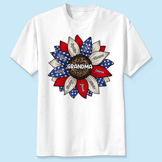 Grandma Leopard Nation Flag Sunflower Personalized Shirt