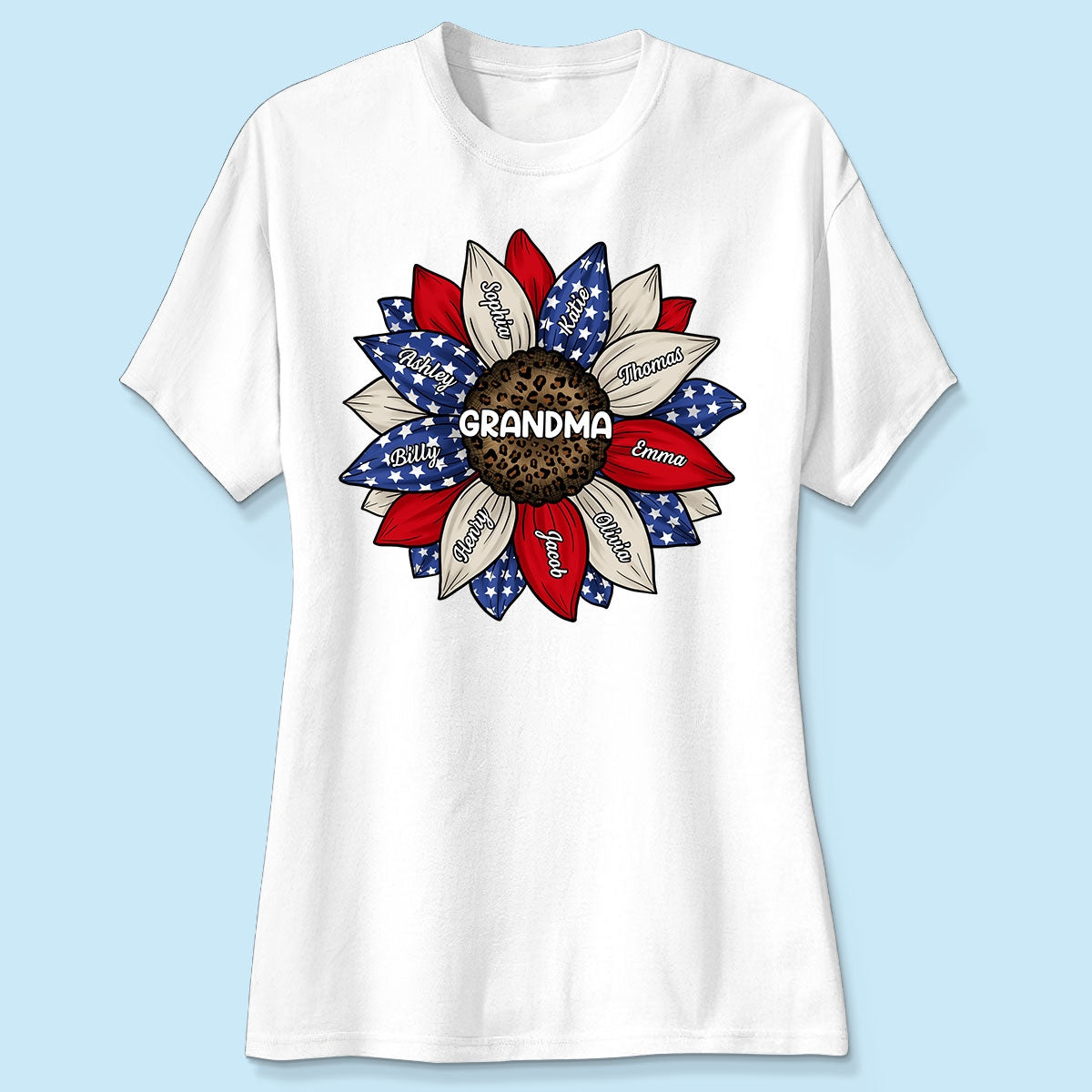 Grandma Leopard Nation Flag Sunflower Personalized Shirt