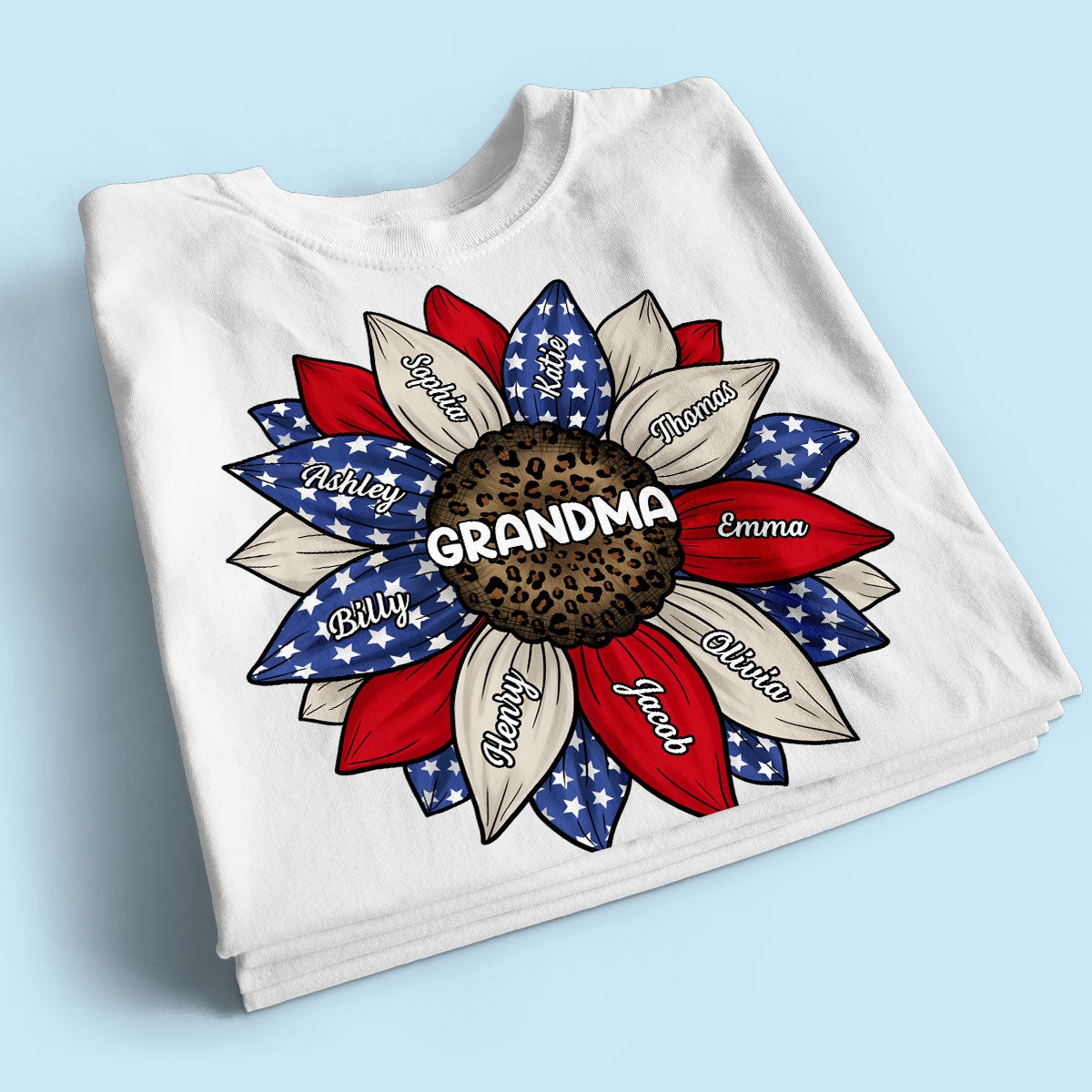 Grandma Leopard Nation Flag Sunflower Personalized Shirt