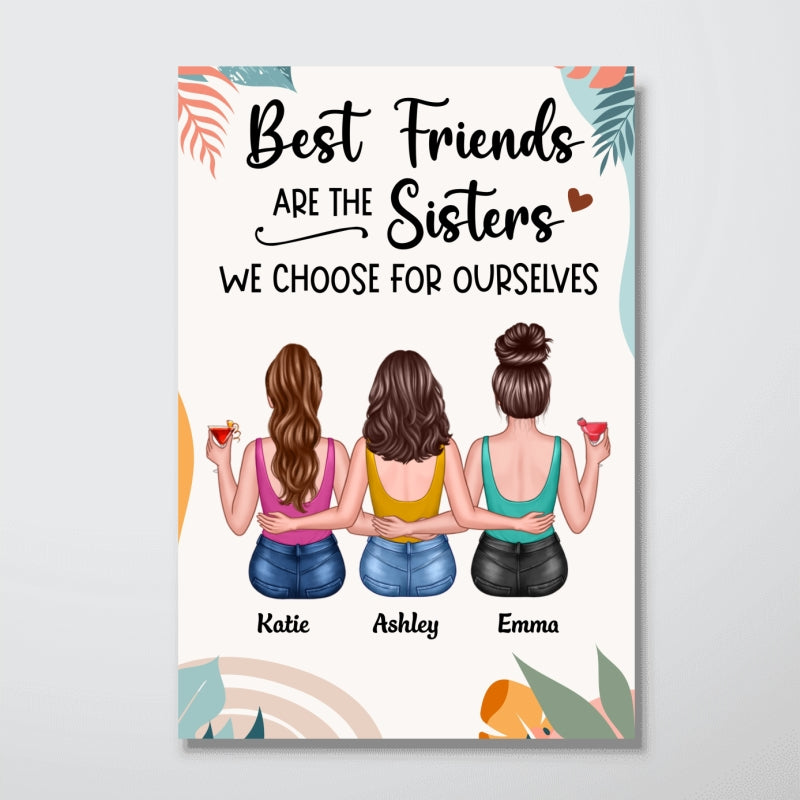 Summer Besties Sisters Back View Personalized Vertical Poster