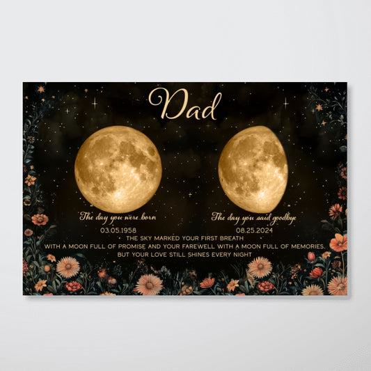 AMZ Lost Loved One Moon Phase Art Vintage Floral Memorial Keepsake Personalized Canvas Poster