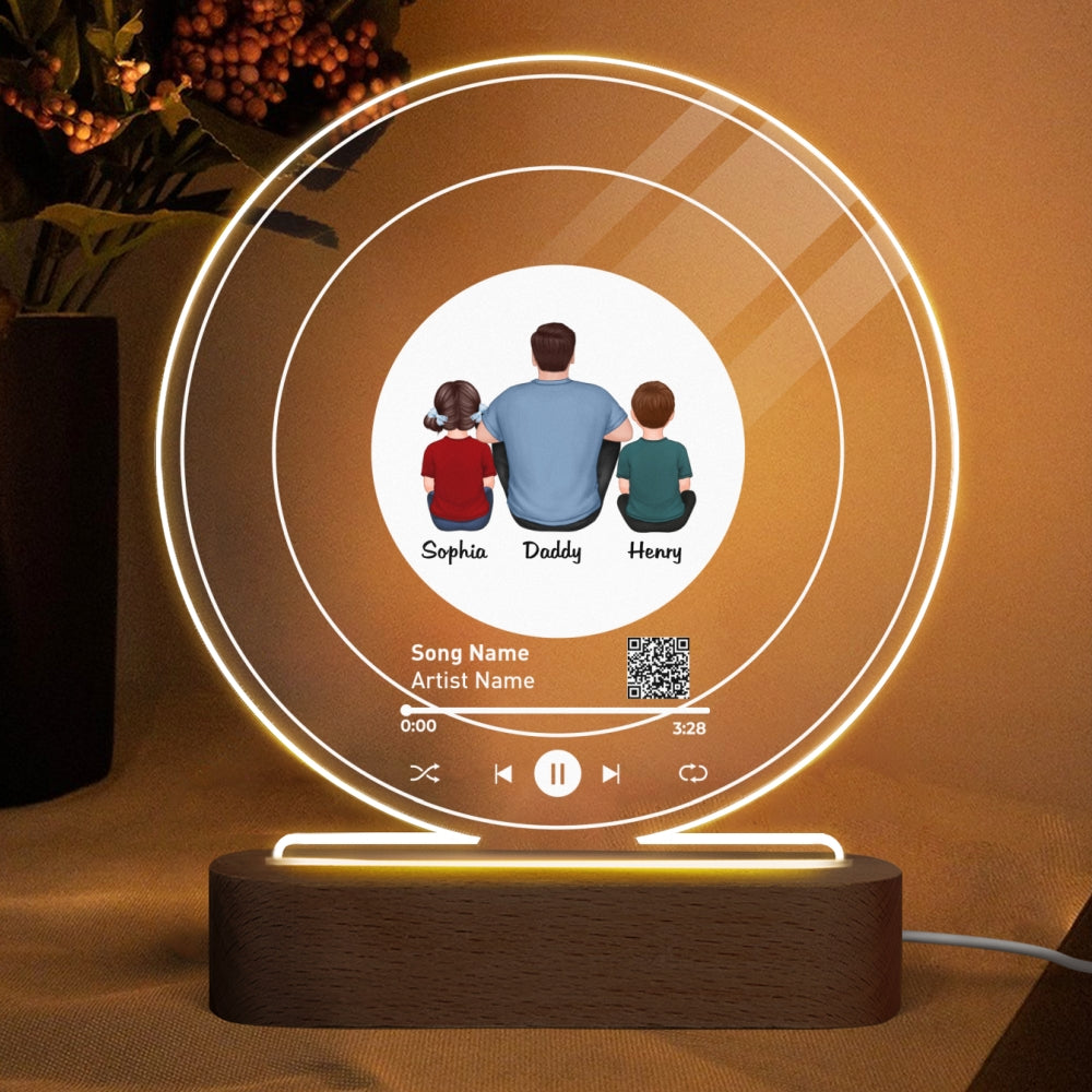 Custom Song QR Code Father‘s Day Gift For Dad Personalized Acrylic Circle LED Night Light