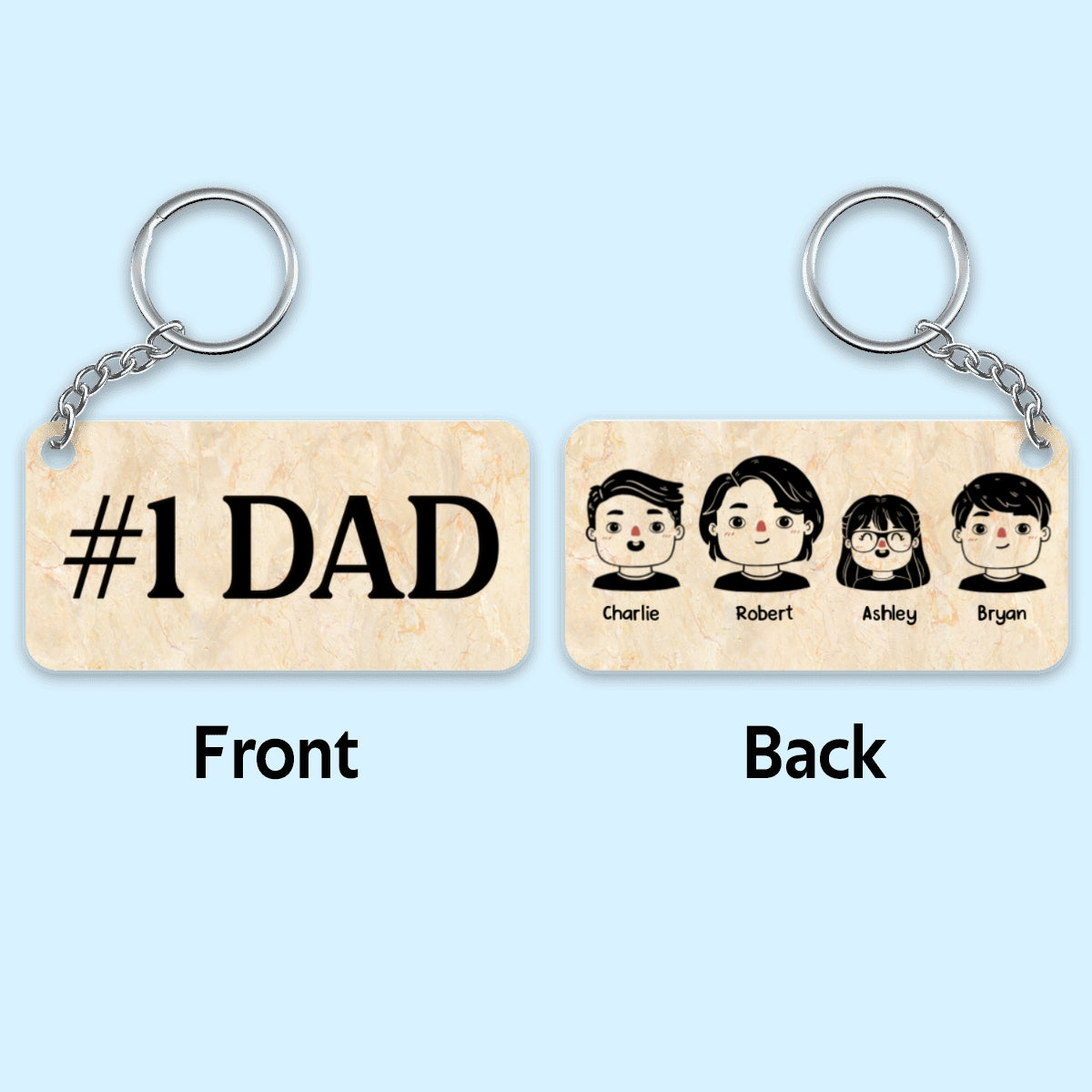 Best Dad Ever Portrait Cartoon Dad & Kids Personalized Acrylic Keychain