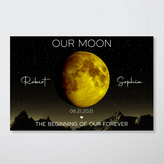 AMZ Gold Moon Phase Art Our Moon Couple Personalized Poster Canvas, Anniversary Gift, Wedding Gift